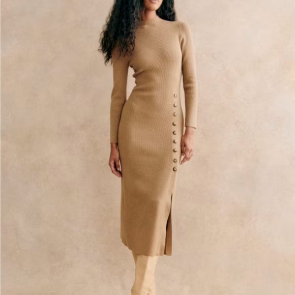 Sezane | Dresses | Sezane Harper Dress Light Camel Size S Rib Knit Sweater Dress Long Sleeve 